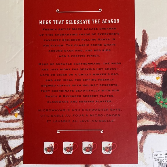 Williams Sonoma Marc Lacaze Designed Santa and his Reindeer Mugs - Set of 4 🎅🏻 - Picture 14 of 16
